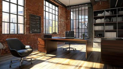 Modern Office Workspace with Industrial Design Elements
