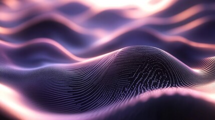 A close-up of gentle rhythmic soundwaves visually represented in a relaxing ambient room, peaceful tones,