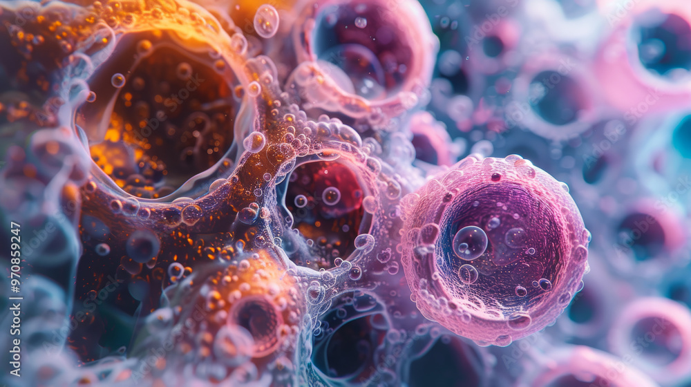 Canvas Prints vibrant and detailed abstract microscopic view of colorful bubbles and cells, showcasing intricate p