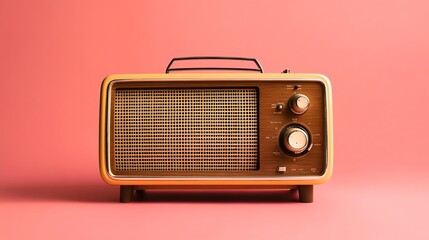 Fototapeta premium A vintage-style orange radio on an orange background.