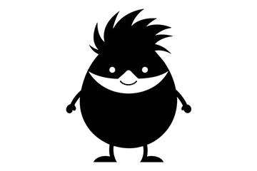 Character with casual cool hair silhouette black color vector art illustration