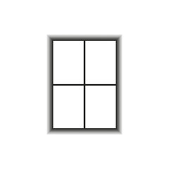 Window icon. Minimalist four-pane design. Black and white graphic. Simple vector element.