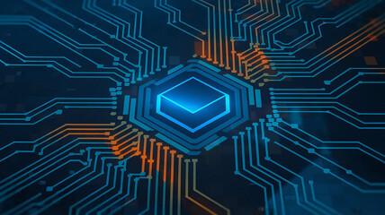 Obraz premium Abstract Blue Circuit Board Background | High-Tech Data Network Illustration | Futuristic Digital Technology Glow