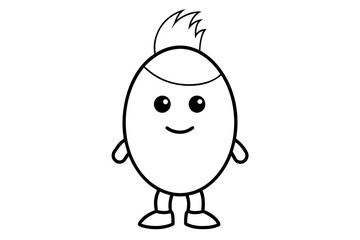 Egg character line art with casual cool hair vector art illustration