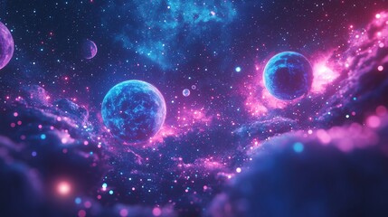 Cosmic Nebula With Planets  Stars  and Glowing Lights