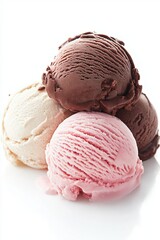 3 scoops of ice cream with chocolate and vanilla flavors  