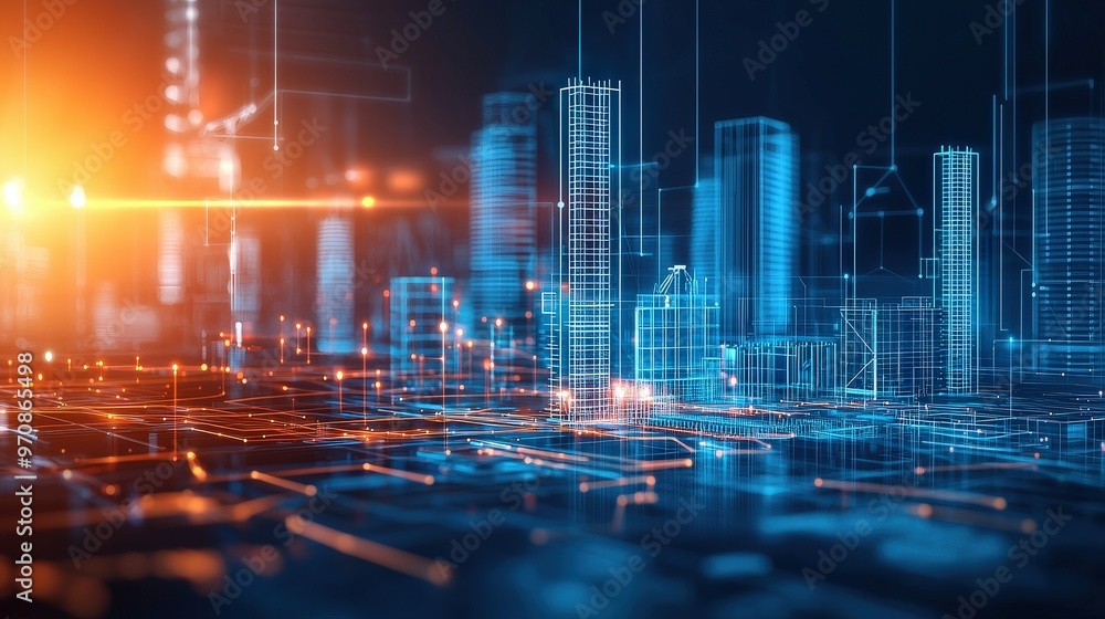 Aufkleber smart construction site with interconnected iot devices monitoring progress