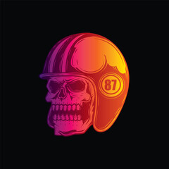 Zombie skull wearing a motorcycle helmet. Original vector illustration in vintage style isolated on black background. T-shirt design.