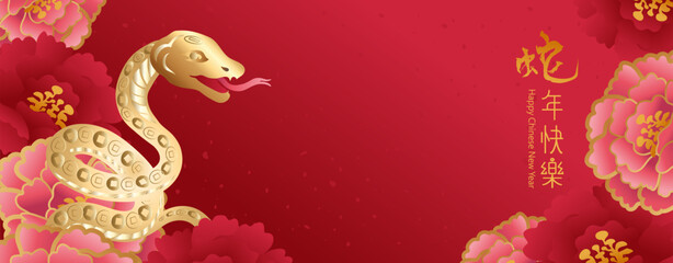 Elegance Chinese new year 2025 year background. translation : Happy chinese new year, year of snake.