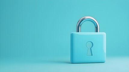 Fototapeta premium Blue Padlock Security Concept, Minimalist Design