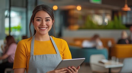 The Smiling Barista with Tablet