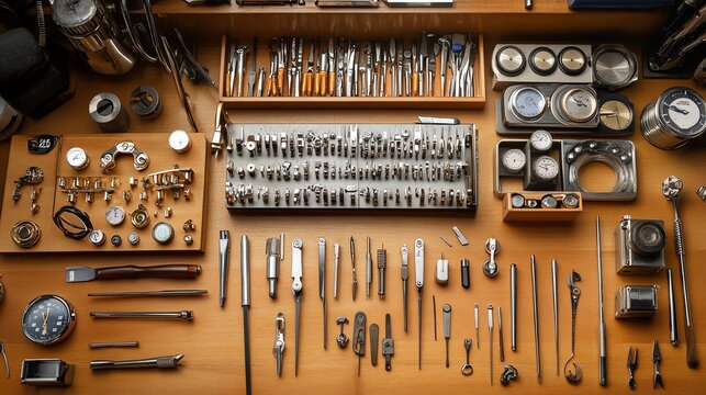 A watchmaker's workbench with a vast array of tools and supplies. - Powered by Adobe
