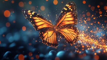 Magical Glowing Butterfly with Sparkles and Bokeh