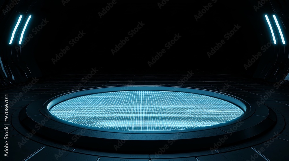 Poster an innovative business communication concept featuring futuristic digital hud technology and a radar
