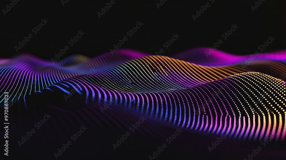 Poster This futuristic sci-fi user interface concept features gradient dots and lines and displays big data, stock and music. Blockchain and cryptocurrencies.