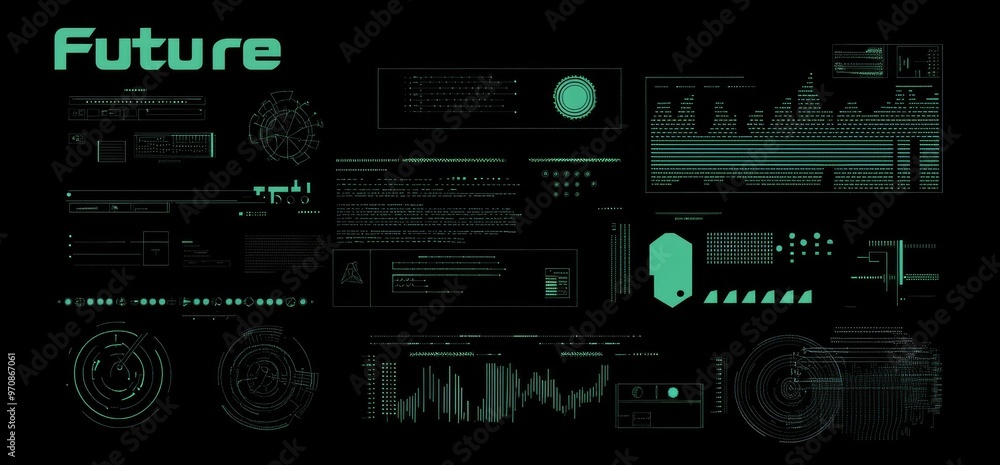 Poster virtual reality technology screen on sci-fi futuristic dashboard