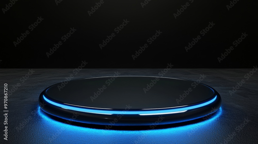 Leinwandbilder Abstract technology product display background rendered in 3D, featuring a sci-fi circle circuit hud on a gradient blue computer circuit background.