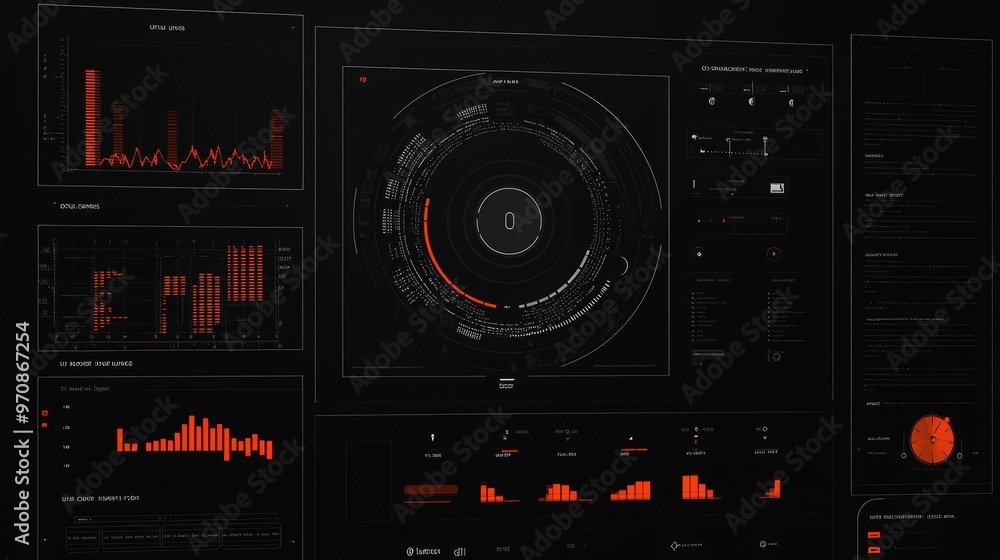 Fototapete a futuristic head-up display with digital data telemetry information displayed on a digital backgrou