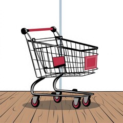 Red-handled, empty shopping cart with clear backdrop
