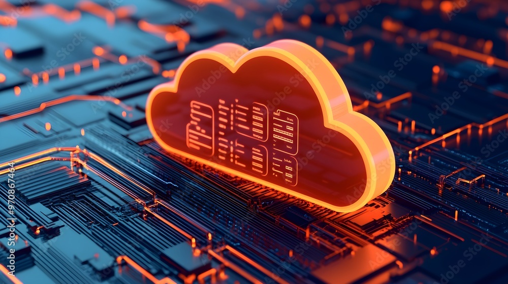 Poster cloud computing concept: glow-in-the-dark server