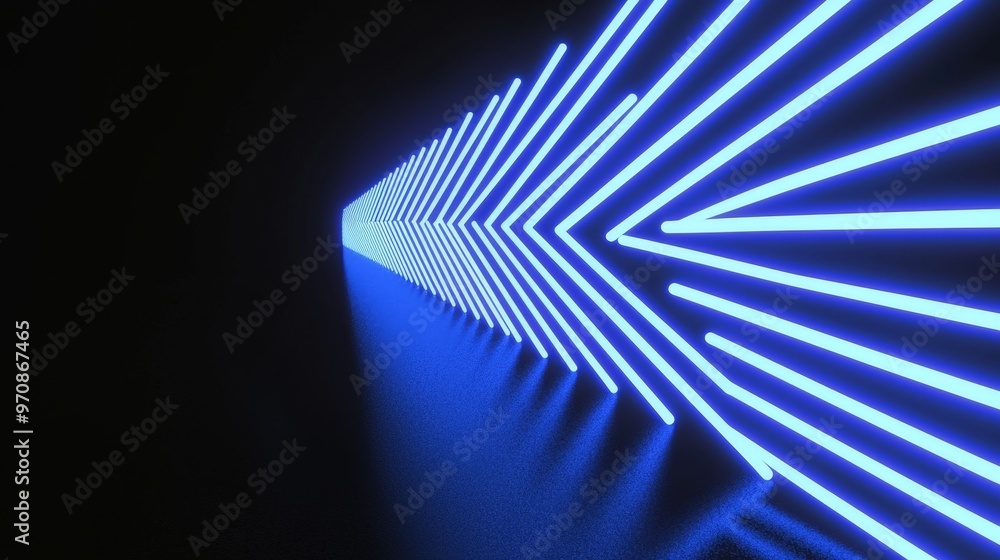 Poster Futuristic illustration with neon rays and digital glitter texture. Patterned diagonal cyber strings.