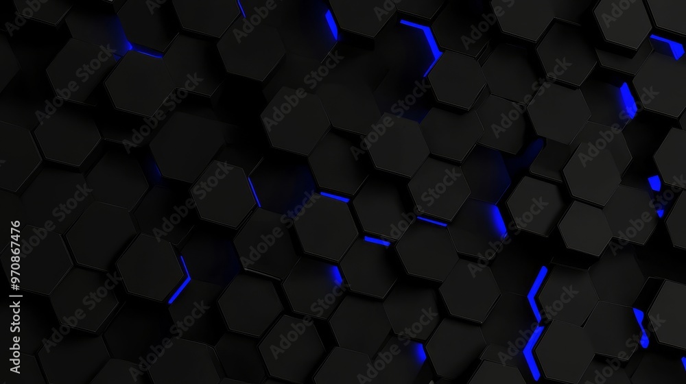 Fototapete geometric hexagonal background with neon hexagon grid. contemporary sci-fi texture for cyberspace.