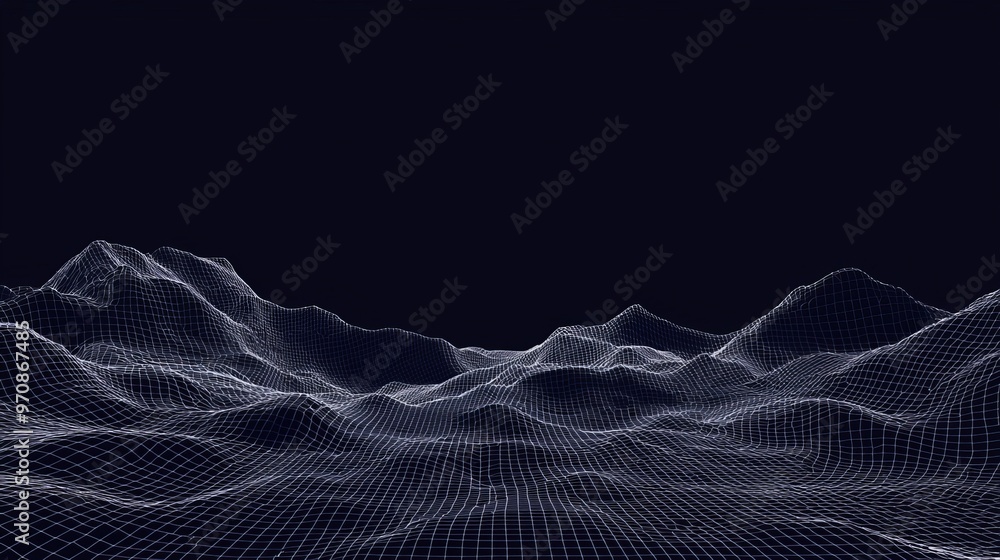 Poster a digital landscape with dots and stars on the horizon. wireframe landscape background. retro 80s sc