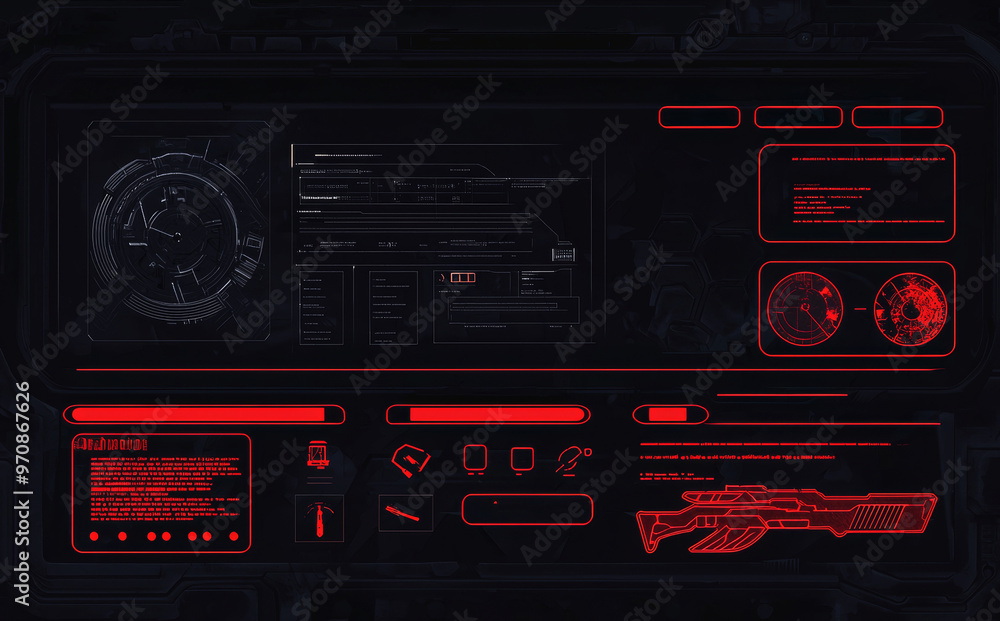 Poster Warning Danger Alarm pop-up screens with HUD, GUI, and UI elements.
