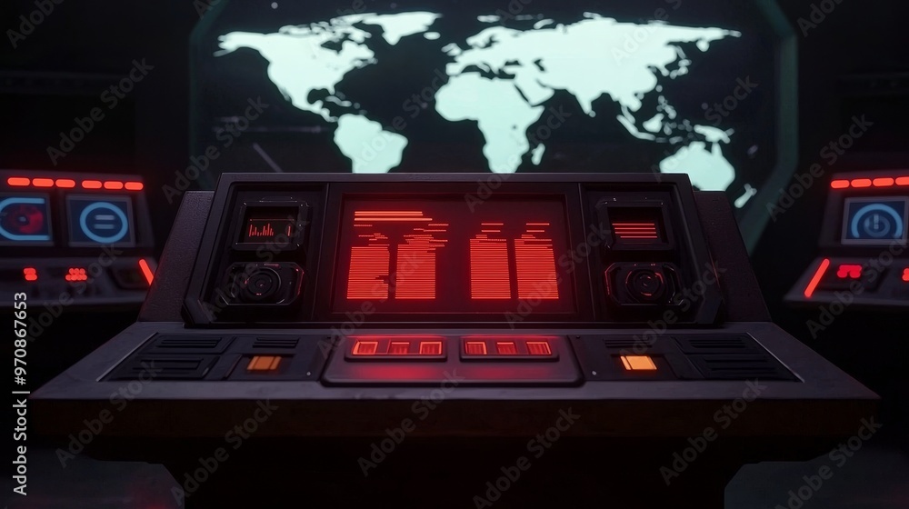 Aufkleber Futuristic interface computer desktop screen with abstract digital display background, Fingerprint scanner with head-up display.