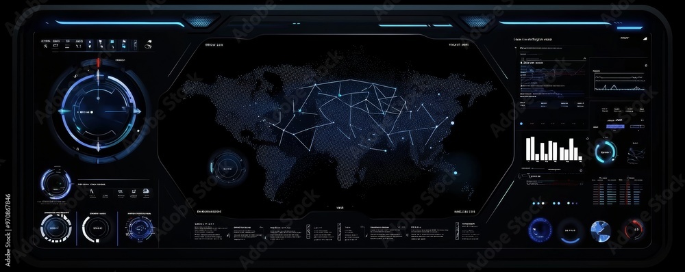 Poster Various modern digital frames or screens set for HUD user interface. Conceptual futuristic techno background and digital frames set for interfaces. Abstract techno background HUD.