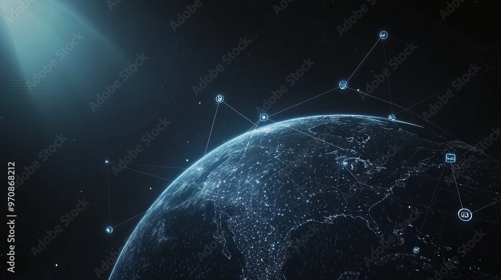 Aufkleber The concept of global online internet network and internet of things IOT is presented within a 3D rendering computer graphic of cyberspace.