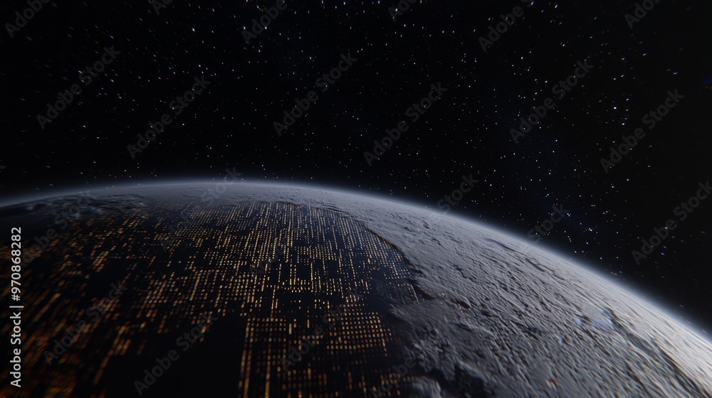 Poster an earth hologram woven into a 3d digital hud user interface with global data infographics.