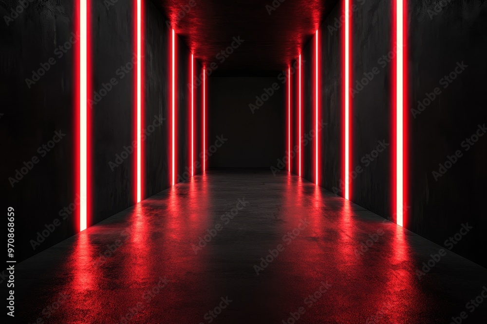 Poster futuristic futuristic sci-fi background. 3d illustration of an empty dark room.