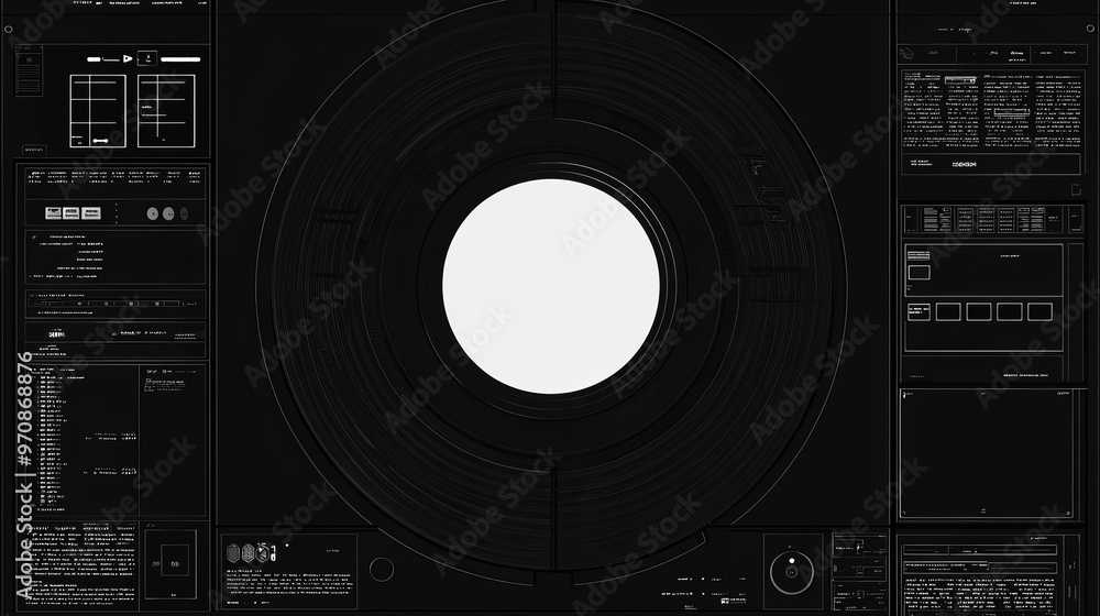 Poster Cyberpunk Abstract Screen Scifi UI Monitoring Panel Display Illustration, HUD Futuristic Elements Automatic System Scanning User Interface.
