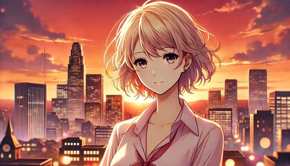 ビル街を見つめる女性