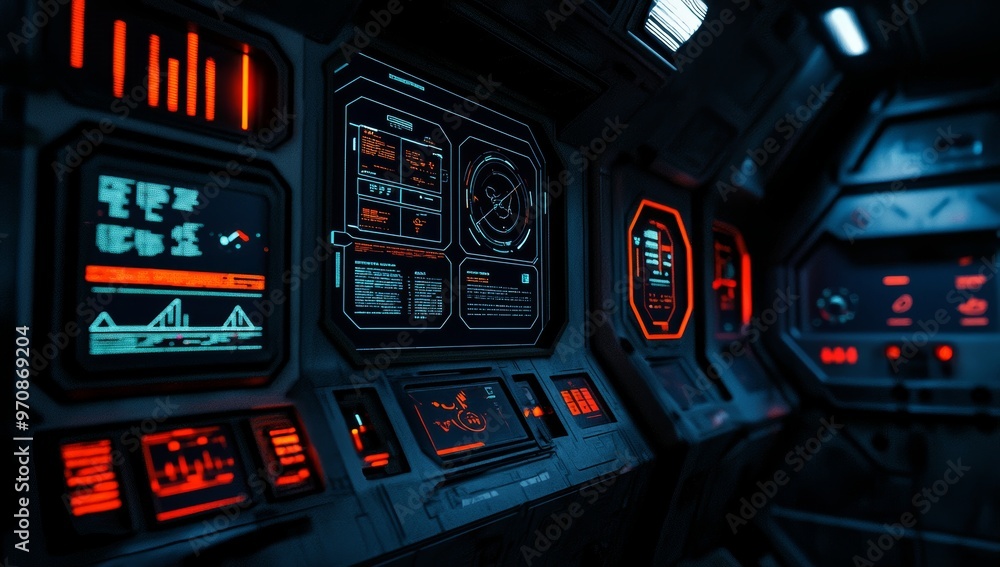 Poster HUDS for shuttle spacecraft or user interfaces for sci-fi space games. Futuristic aiming concept.