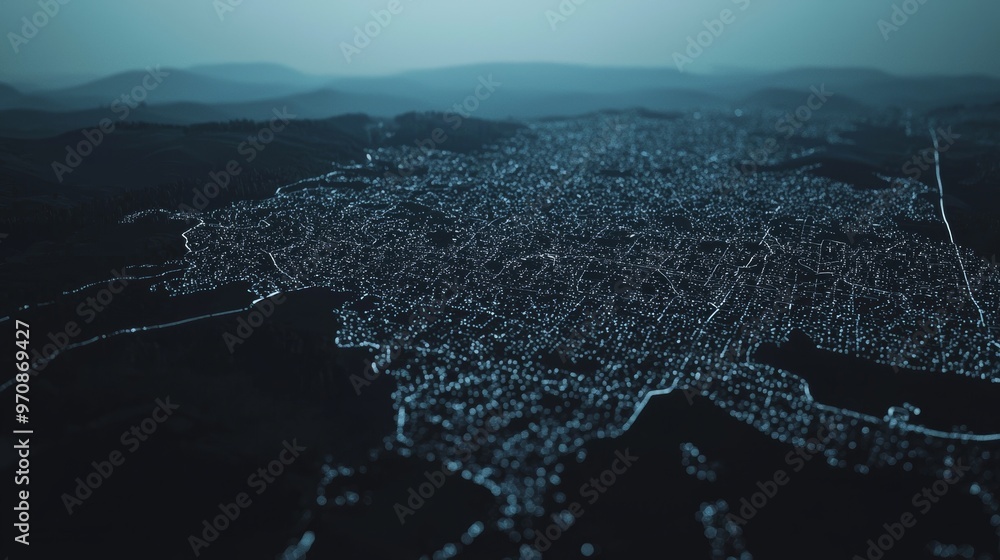 Poster big data visualization of ukraine. a futuristic map infographic. a 3d render illustration showing uk