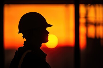 Silhouette of a Construction Worker at Sunset
