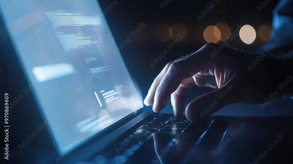 Aufkleber Businessman's finger touch digital device, hologram displaying documents icons and binary. Cloud service concept. Storage of personal data.