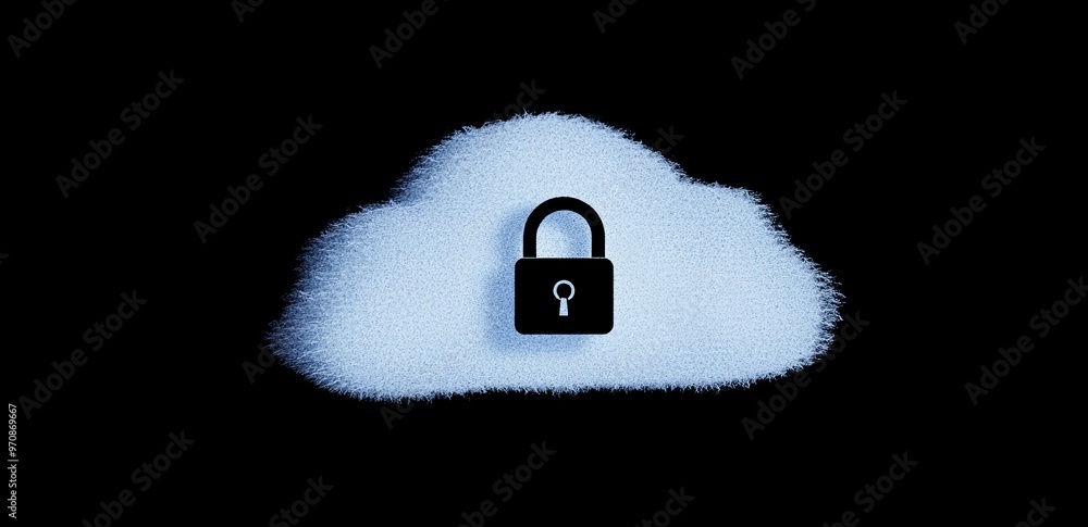Poster A futuristic cloud with a lock for security on a blue hud circle transparent background