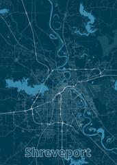 Shreveport, Louisiana, USA artistic blueprint map poster