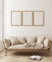 3D rendering of a frame mockup in a minimalist decorated interior
