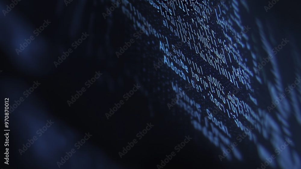 Fototapete An abstract background and a blue data matrix simulation showing digital line and grid technology with a futuristic HUD display