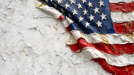 American flag corner is partially draped across a textured, light-colored concrete surface, leaving ample negative space on the left. The scene evokes patriotism and pride with a minimalistic design.
