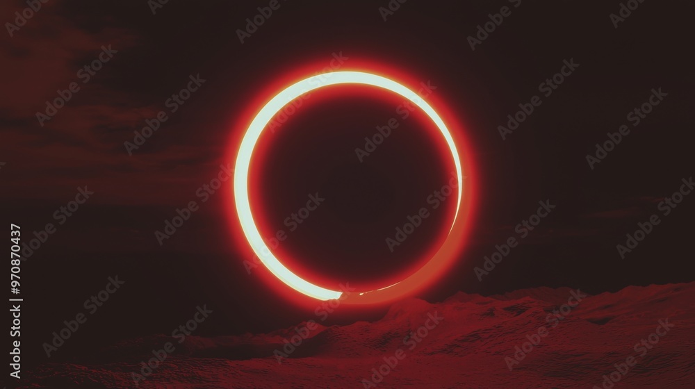 Poster the dark cyberspace background is a golden round orange circle with a golden border.