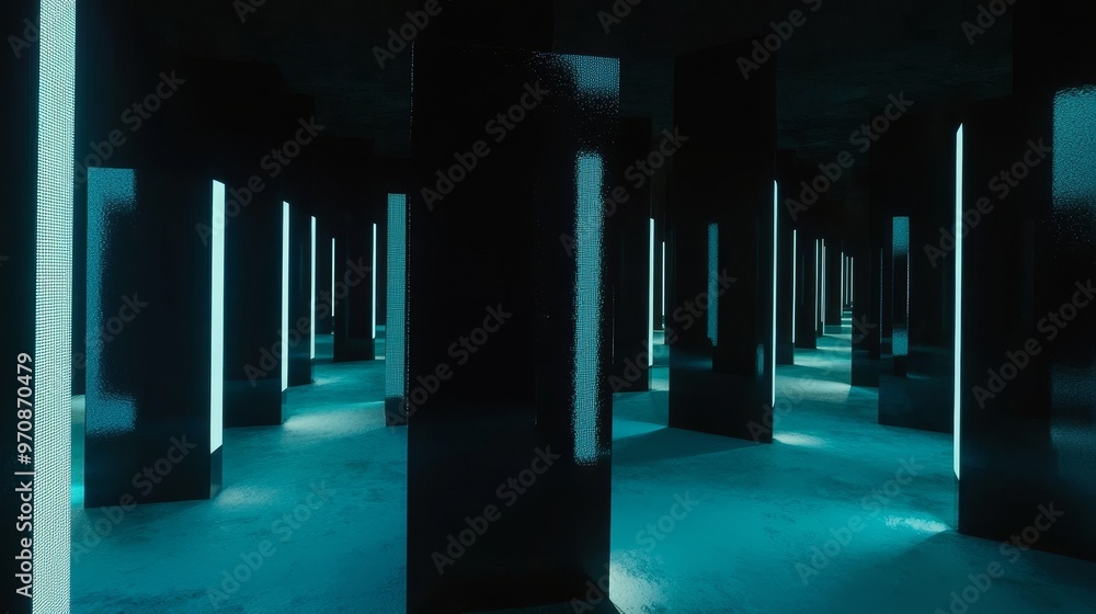 Poster Network concept with random programming code, digital connectivity, cyber space (3D render), futuristic technology, 3D model of abstract network with random code.