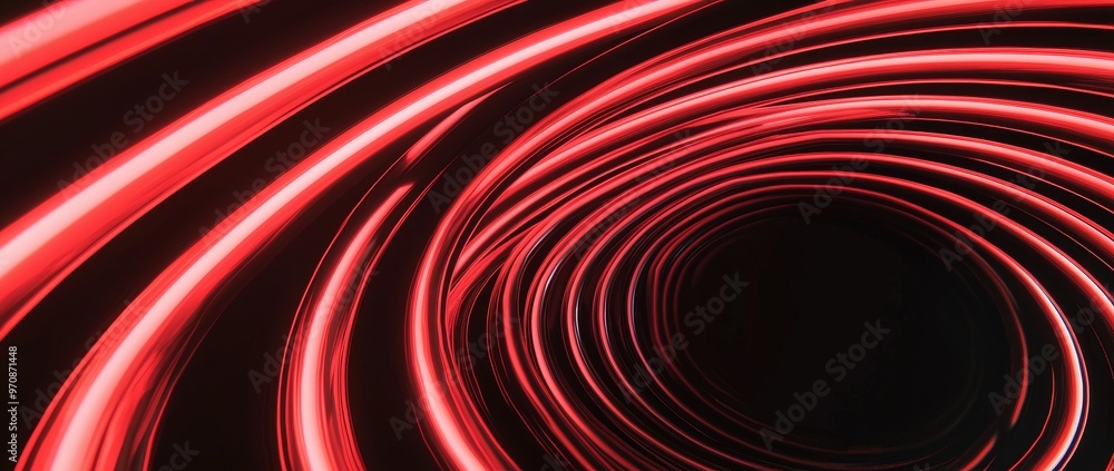 Poster HUD circle design with neon red concentric circles on a dark minimalist background creating a sense of depth and complexity