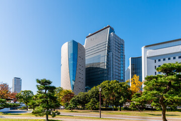 Naklejka premium Osaka Museum of History in morning autumn, City landscape of Osaka.