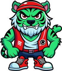 Obraz premium Comic-Style Pirate Tiger with Bandana and Sneakers. Generated With AI