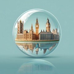 Fototapeta premium Vector illustration of London, Paris, Venice landmarks on 3D globe